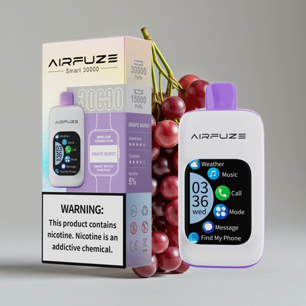 AirFuze Smart 30000 Puffs Disposable Pod com Tela Touch 2.01\" e Sabor Grape Burst