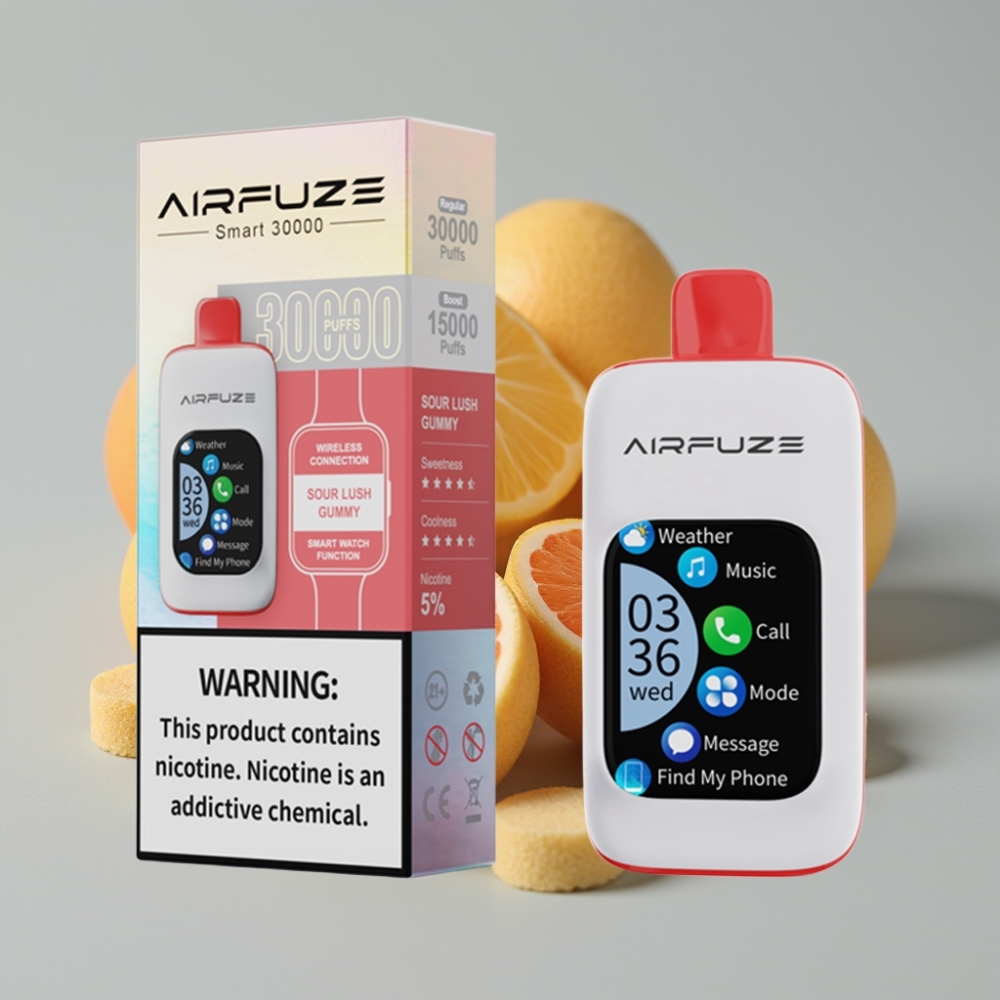 AirFuze Smart 30000 Puffs Disposable Vape Goma Azeda Refrescante com Tela Touch 2.01\" e Tipo-C
