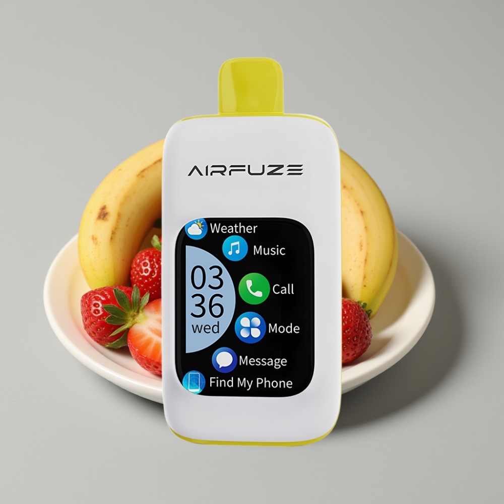 AirFuze Smart 30000 Puffs Disposable Vape Morango Banana com Tela Touch 2.01" e Tipo-C
