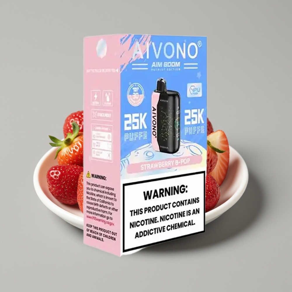 Aivono AIM BOOM 25000 Puffs - Morango B Pop, 28ml, 650mAh, Tipo-C