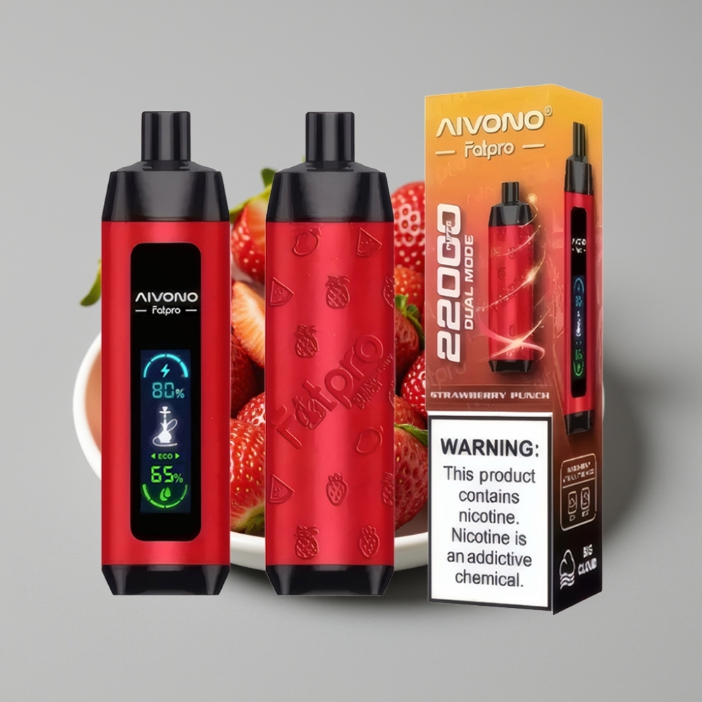 Aivono AIM FATPRO 22000 Puffs Recarregável com Sabor Morango Punch e 28ml de E-líquido