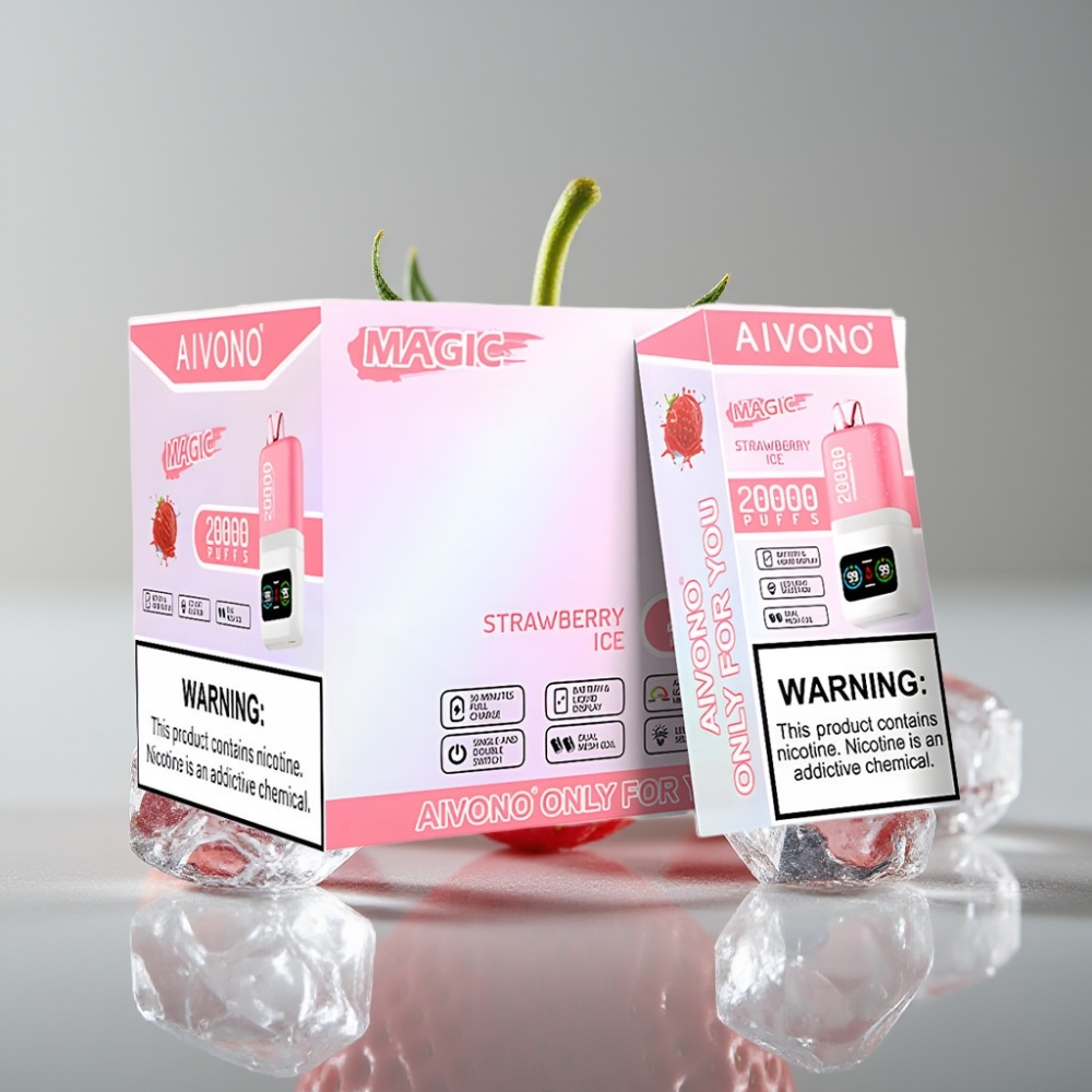Aivono AIM MAGIC 20000 Puffs Disposable Vape Morango Gelo com 26ml E-liquid e LCD Display
