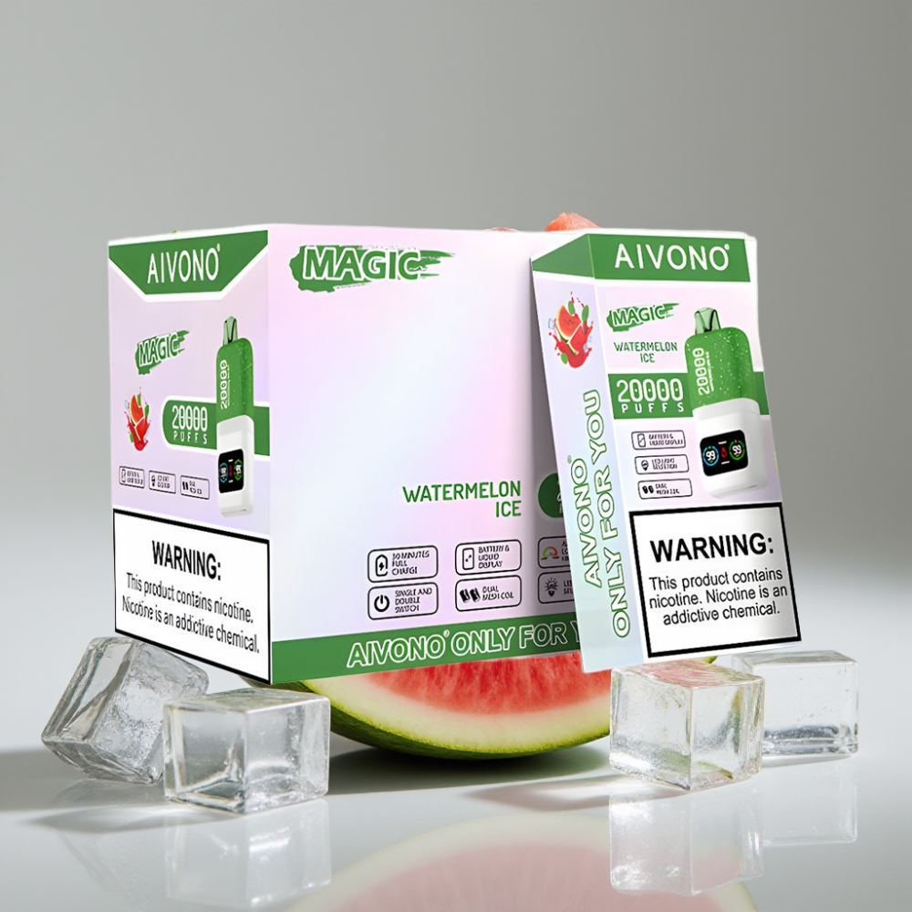Aivono AIM MAGIC 20000 Puffs Recarregável Tipo-C Sabor Melancia Gelada Dual Mesh Coils LCD 26ml
