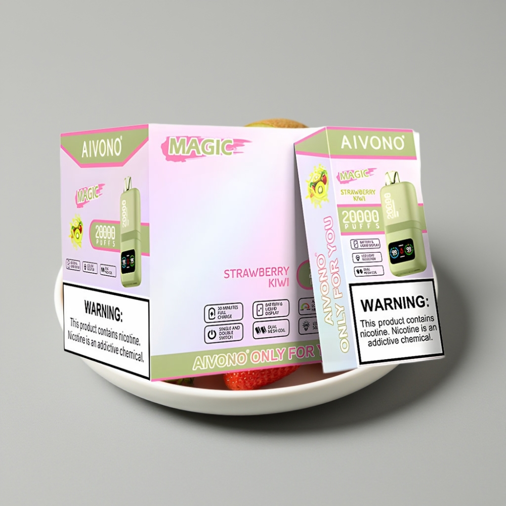 Aivono AIM MAGIC 20000 Puffs Recarregável com Sabor Morango-Kiwi e Tela LCD