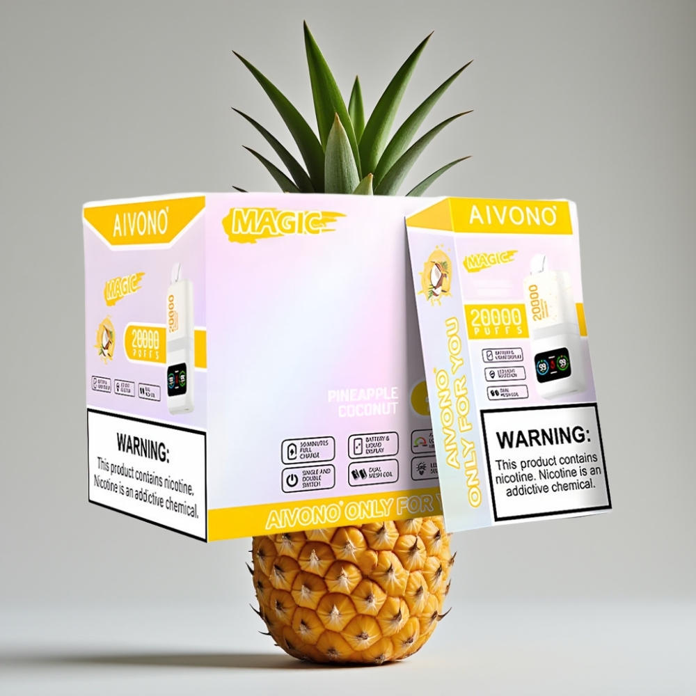 Aivono AIM MAGIC 20000 Puffs Recarregável com Tipo-C e LCD Sabor Abacaxi Coco