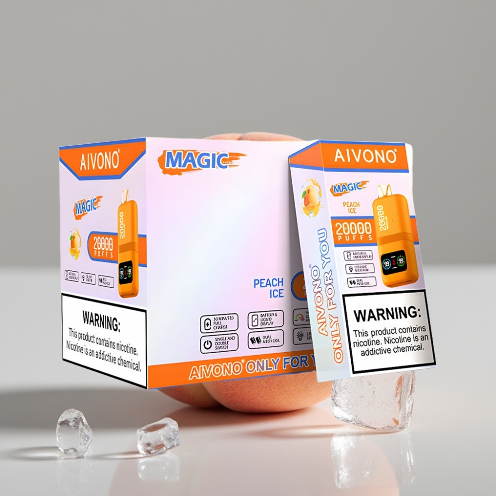 Aivono Aim Magic 20000 Puffs Vape Pêssego Gelo com LCD, Tipo-C e 26ml
