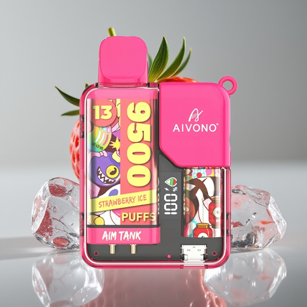 Aivono AIM-TANK 9500 Puffs Morango Gelado 18ml LCD 650mAh 1.2ohm Mesh