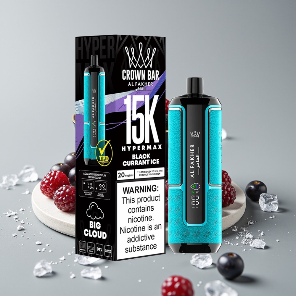 Al Fakher Crown Bar 15K Hypermax Disposable Vape Kit 22ml 15.000 Tragos Gelado de Groselha Preta