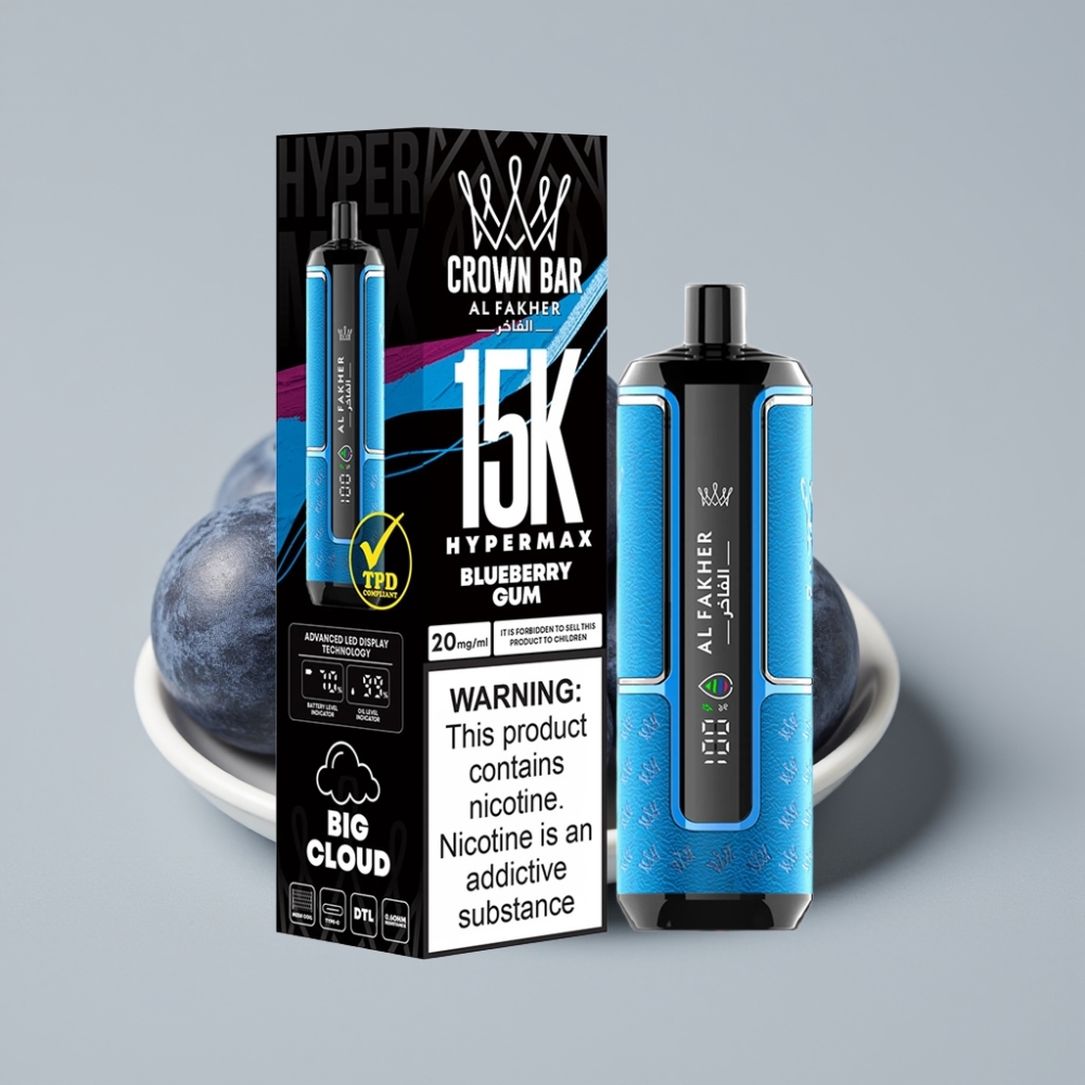Al Fakher Crown Bar 15K Hypermax Disposable Vape Kit Chiclete de Mirtilo