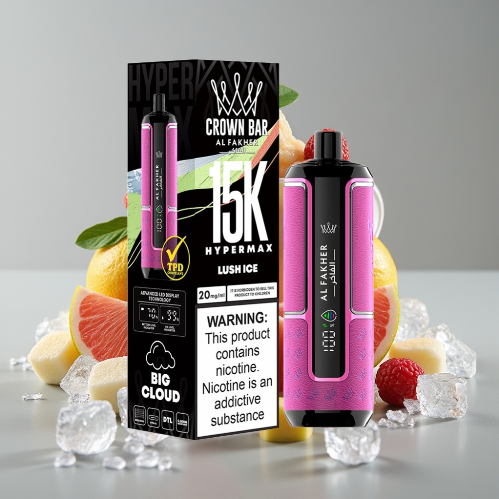 Al Fakher Crown Bar 15K Hypermax Disposable Vape Kit Gelo Luch – 22ml, 15.000 Tragos, 600mAh, Tipo-C
