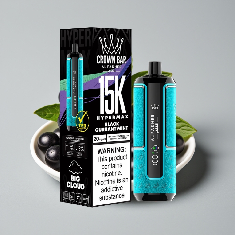 Al Fakher Crown Bar 15K Hypermax Disposable Vape Kit Groselha Preta Menta 22ml 15K Puffs 6mg