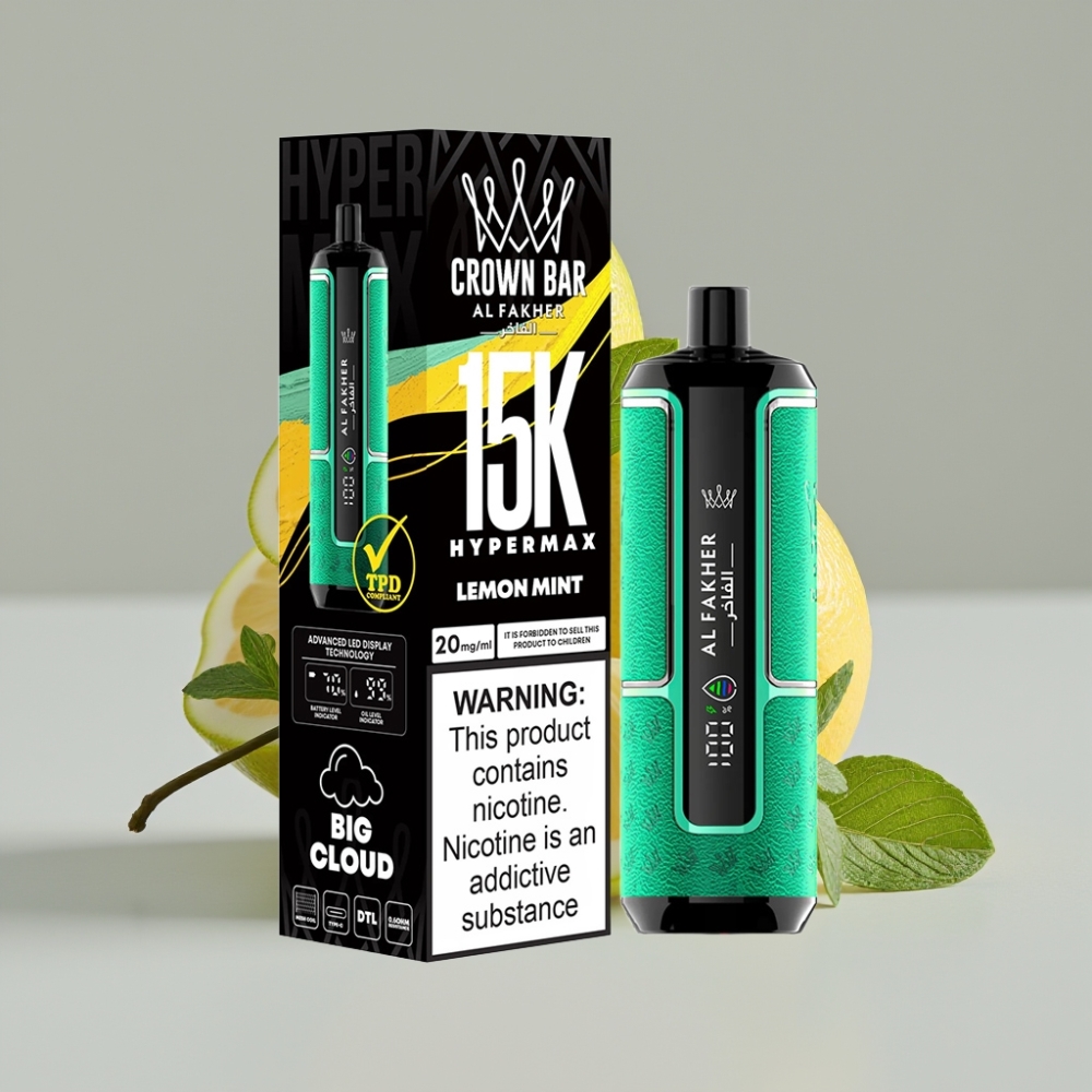 Al Fakher Crown Bar 15K Hypermax Disposable Vape Kit Limão Hortelã 22ml 15.000 Tragadas 6mg/ml