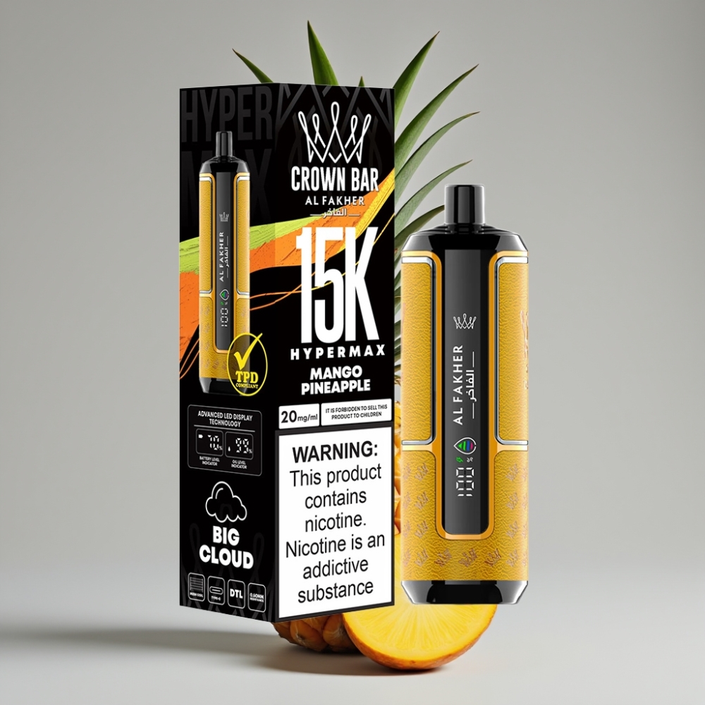 Al Fakher Crown Bar 15K Hypermax Disposable Vape Kit Manga Abacaxi – 22ml, 15.000 Tragos, 6mg/ml, Tipo-C