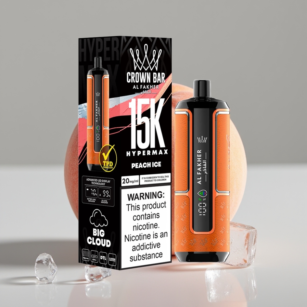 Al Fakher Crown Bar 15K Hypermax Disposable Vape Kit Pêssego Gelo