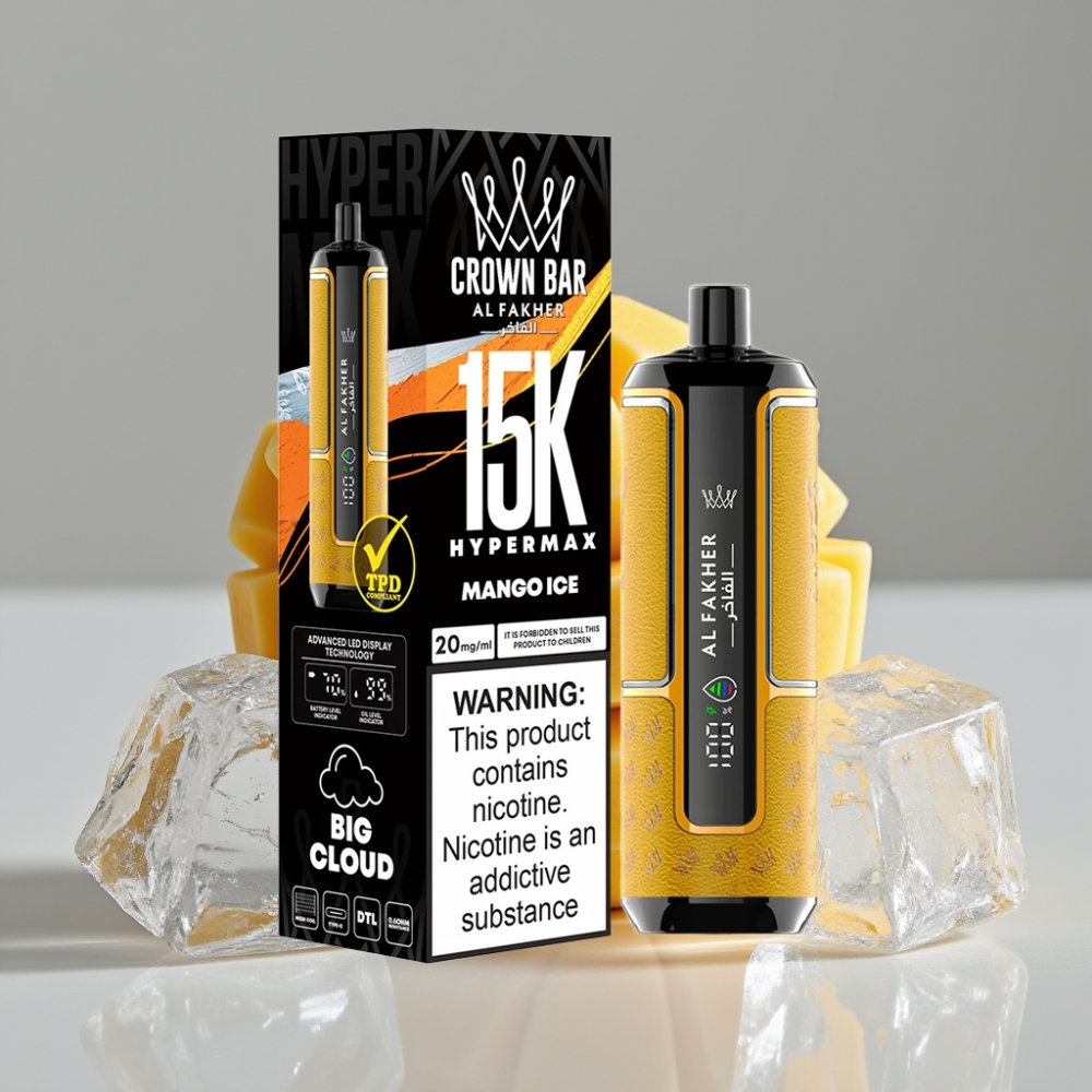 Al Fakher Crown Bar 15K Hypermax Vape Descartável Manga Gelo - 22ml, 15.000 Tragadas, 600mAh, Tipo-C