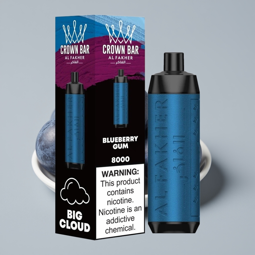 Al Fakher Crown Bar 8000 Crystal Disposable Vape Chiclete de Mirtilo – 8000 Tragadas, 18ml, 5mg, USB-C