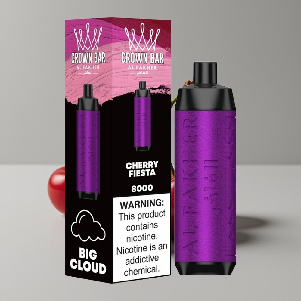 Al Fakher Crown Bar 8000 Crystal Disposable Vape Festa de Cereja – 8000 Puffs, 18ml, 5mg