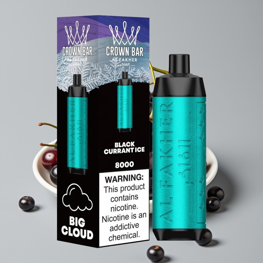 Al Fakher Crown Bar 8000 Crystal Disposable Vape Groselha Negra Gelo – 18ml, 5mg, 8000 Puffs