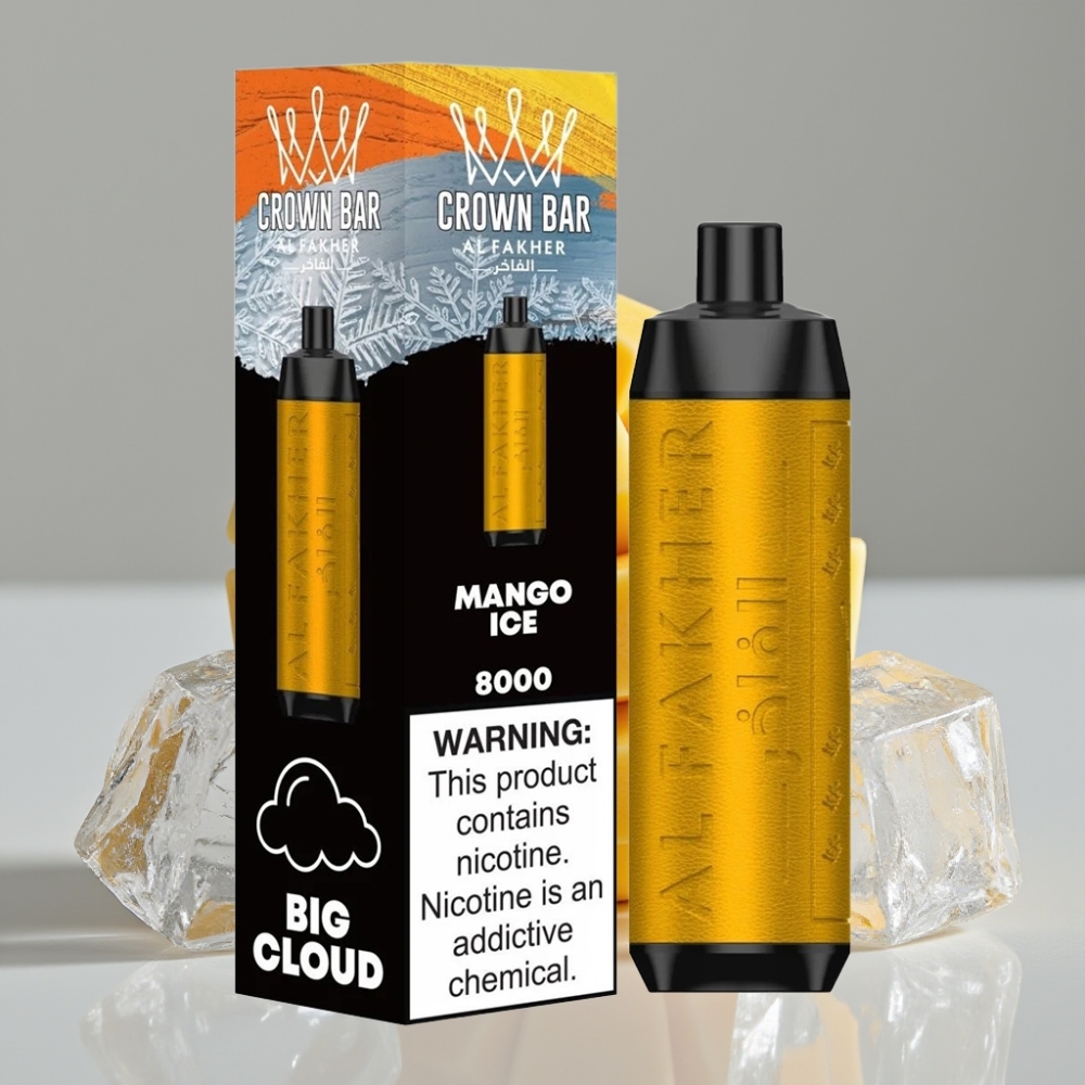Al Fakher Crown Bar 8000 Crystal Disposable Vape Manga Gelo – 8000 Puffs, 18ml, 5mg, Bateria 600mAh, USB-C