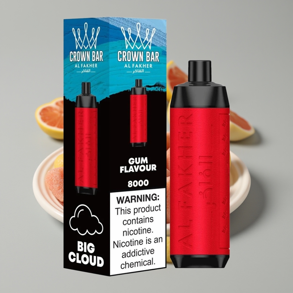 Al Fakher Crown Bar 8000 Crystal Disposable Vape Sabor Chiclete – 18ml, 5mg, 8000 Tragadas, USB-C