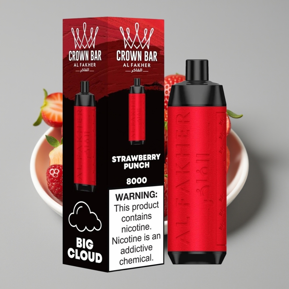 Al Fakher Crown Bar 8000 Crystal Disposable Vape Sabor Morango Punch - 8000 Puffs, 18ml, 5mg, USB-C