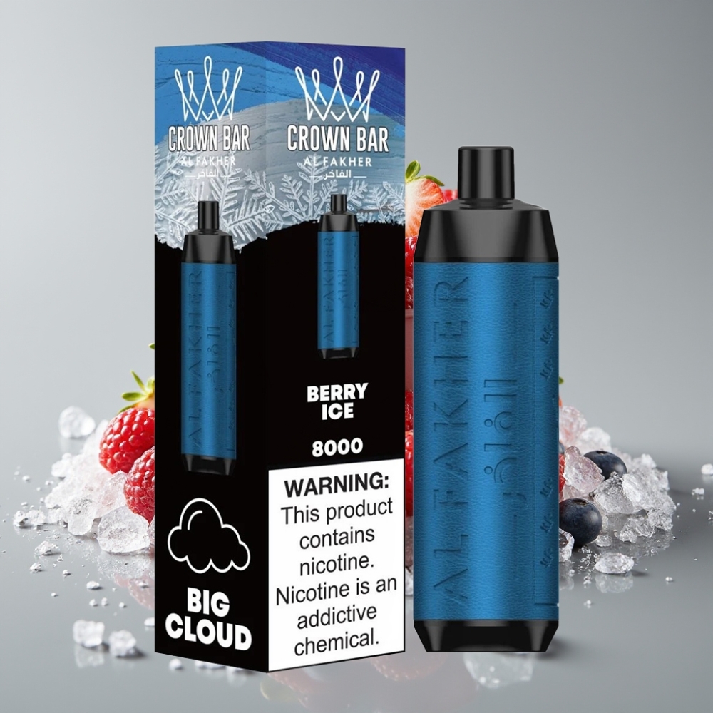 Al Fakher Crown Bar 8000 Crystal Vape Descartável Berry Gelo – 18ml, 8000 Tragadas, Bateria 600mAh