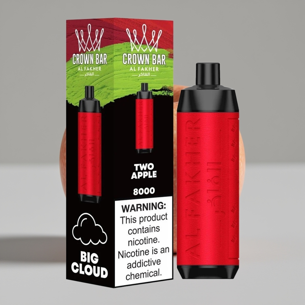 Al Fakher Crown Bar 8000 Crystal Vape Descartável Duas Maçãs - 18ml, 5mg, 8000 Tragadas, Bateria 600mAh, USB-C