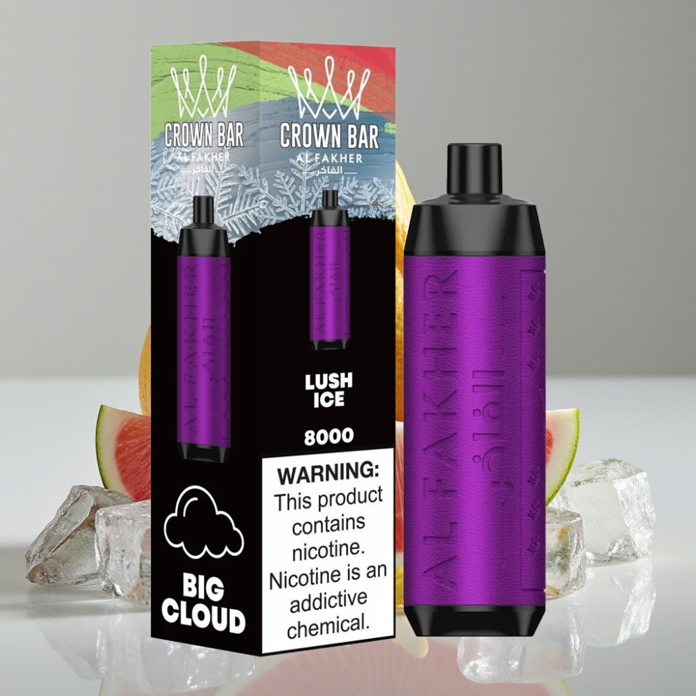 Al Fakher Crown Bar 8000 Crystal Vape Descartável Ice Lush – 18ml, 5mg, 8000 Tragadas, USB-C