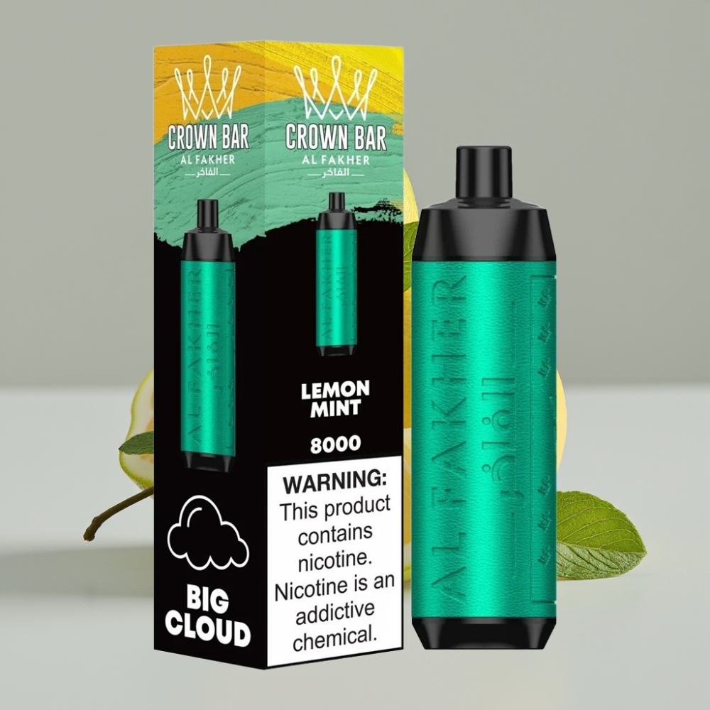 Al Fakher Crown Bar 8000 Crystal Vape Descartável Limão Menta - 18ml, 5mg, 8000 Tragadas, Bateria 600mAh, USB-C