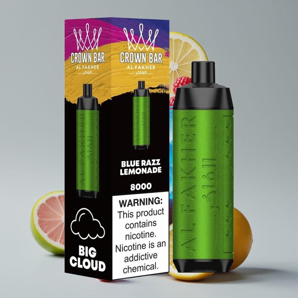 Al Fakher Crown Bar 8000 Crystal Vape Descartável Limonada Framboesa Azul - 18ml, 5mg, 8000 Tragadas, Bateria 600mAh, USB-C