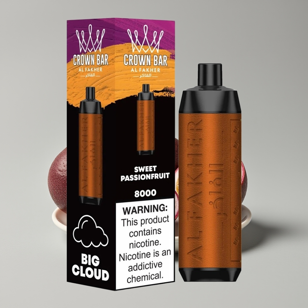 Al Fakher Crown Bar 8000 Crystal Vape Descartável Maracujá Doce com 18ml e 8000 Tragadas