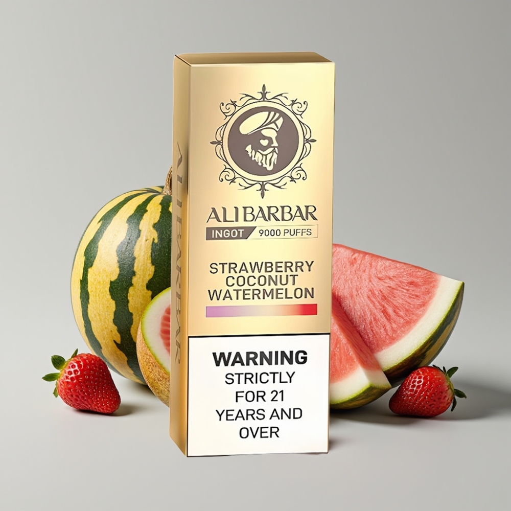 Alibarbar Ingot 9000 Puffs Vape Descobrável Morango Coco Melancia 22ml 2350mAh LED