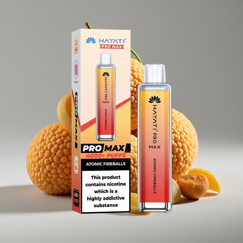 Hayati Pro Max 4000 Puffs Disposable Vape Bola de Fogo Atômica com LED, 1400mAh Recarregável e 2ml/10ml