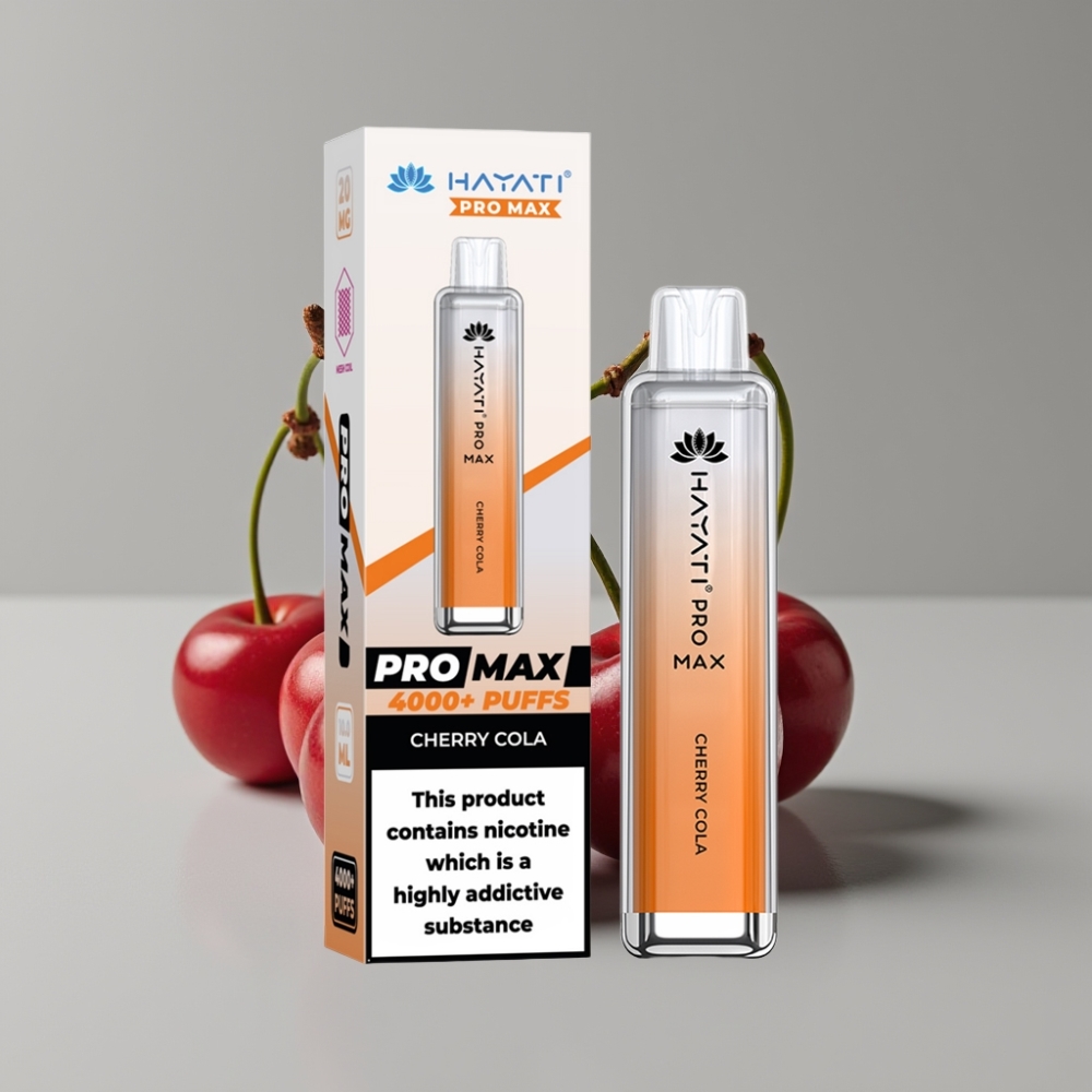 Hayati Pro Max 4000 Puffs Disposable Vape Cereja Cola com Bateria Recarregável e LED