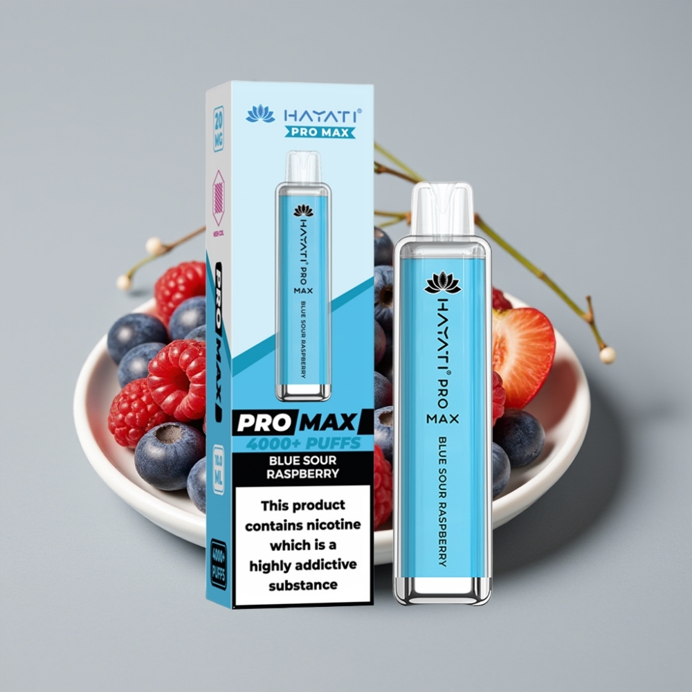 Hayati Pro Max 4000 Puffs Disposable Vape Framboesa Azul Azeda com LED, 1400mAh Recarregável