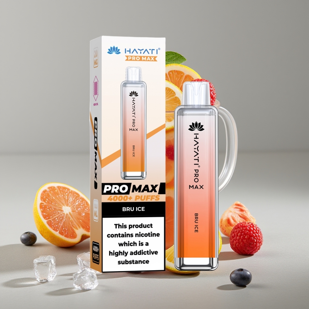 Hayati Pro Max 4000 Puffs Disposable Vape Gelo Bru, Recarregável, 1400mAh, LED, 2ml/10ml