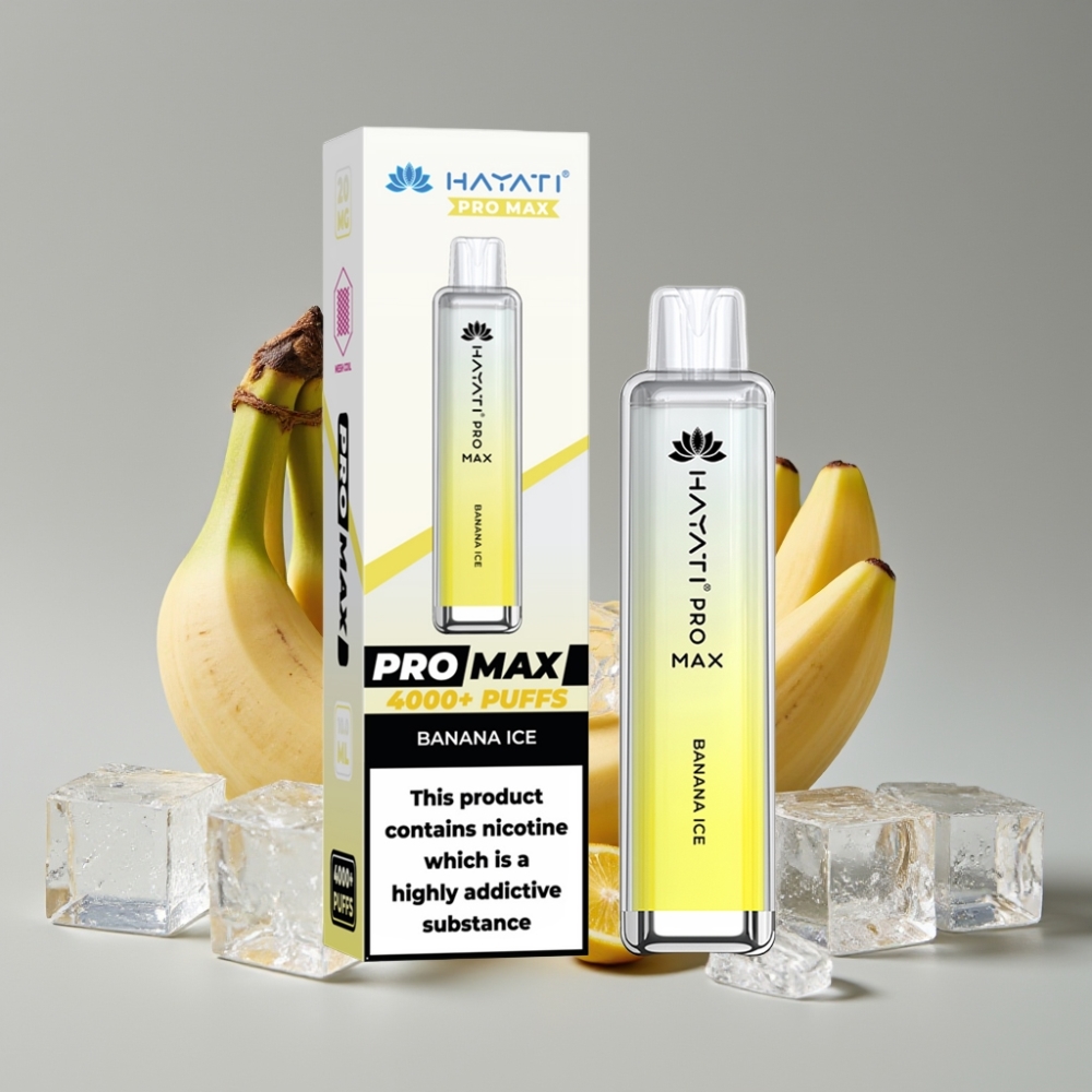 Hayati Pro Max 4000 Puffs Disposable Vape Gelo de Banana com Bateria Recarregável 1400mAh e LED