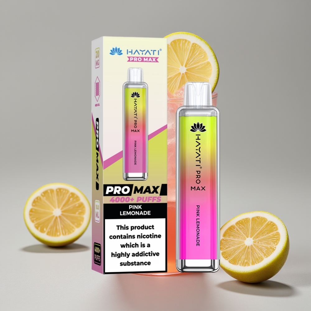 Hayati Pro Max 4000 Puffs Disposable Vape Limonada Rosa com Bateria Recarregável e LED