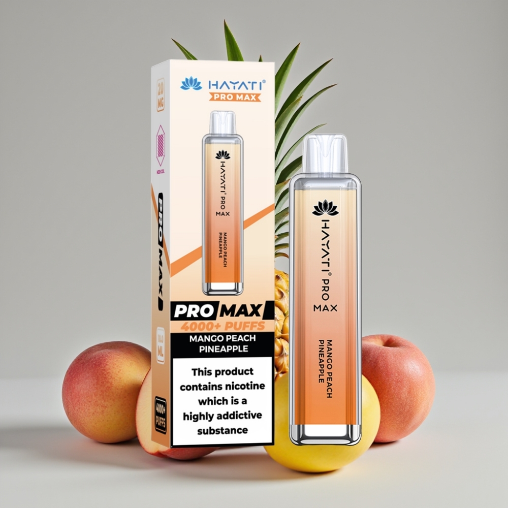 Hayati Pro Max 4000 Puffs Disposable Vape Manga Pêssego Abacaxi com Bateria Recarregável e LED
