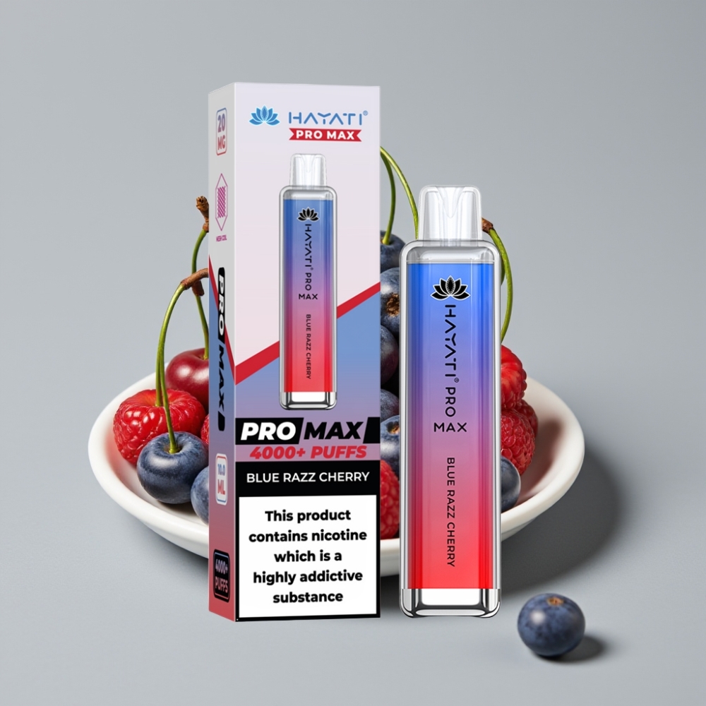Hayati Pro Max 4000 Puffs Disposable Vape Mirtilo Cereja Açul, 1400mAh, Recarregável, LED