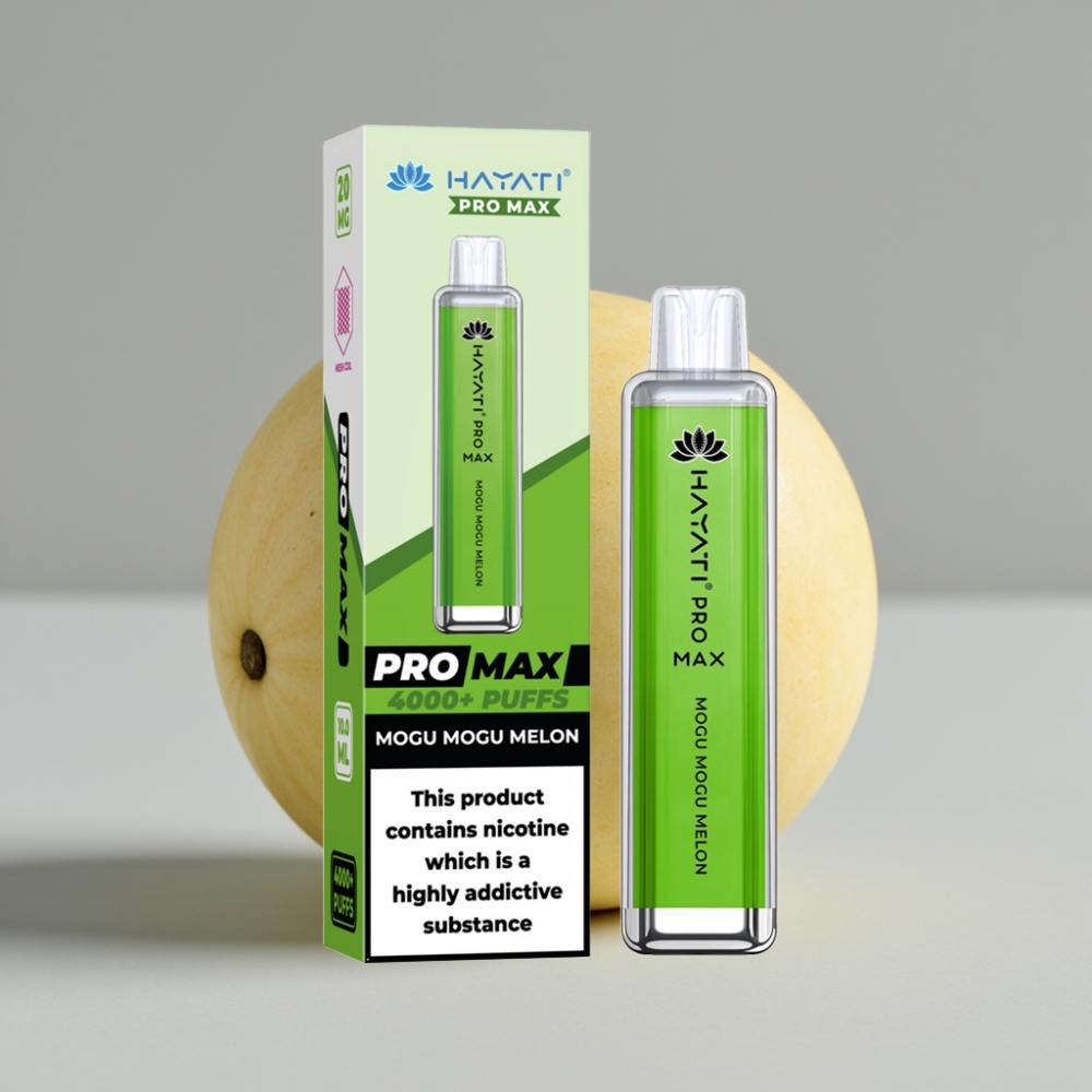 Hayati Pro Max 4000 Puffs Disposable Vape Mogu Mogu Melão com Bateria Recarregável 1400mAh e LED