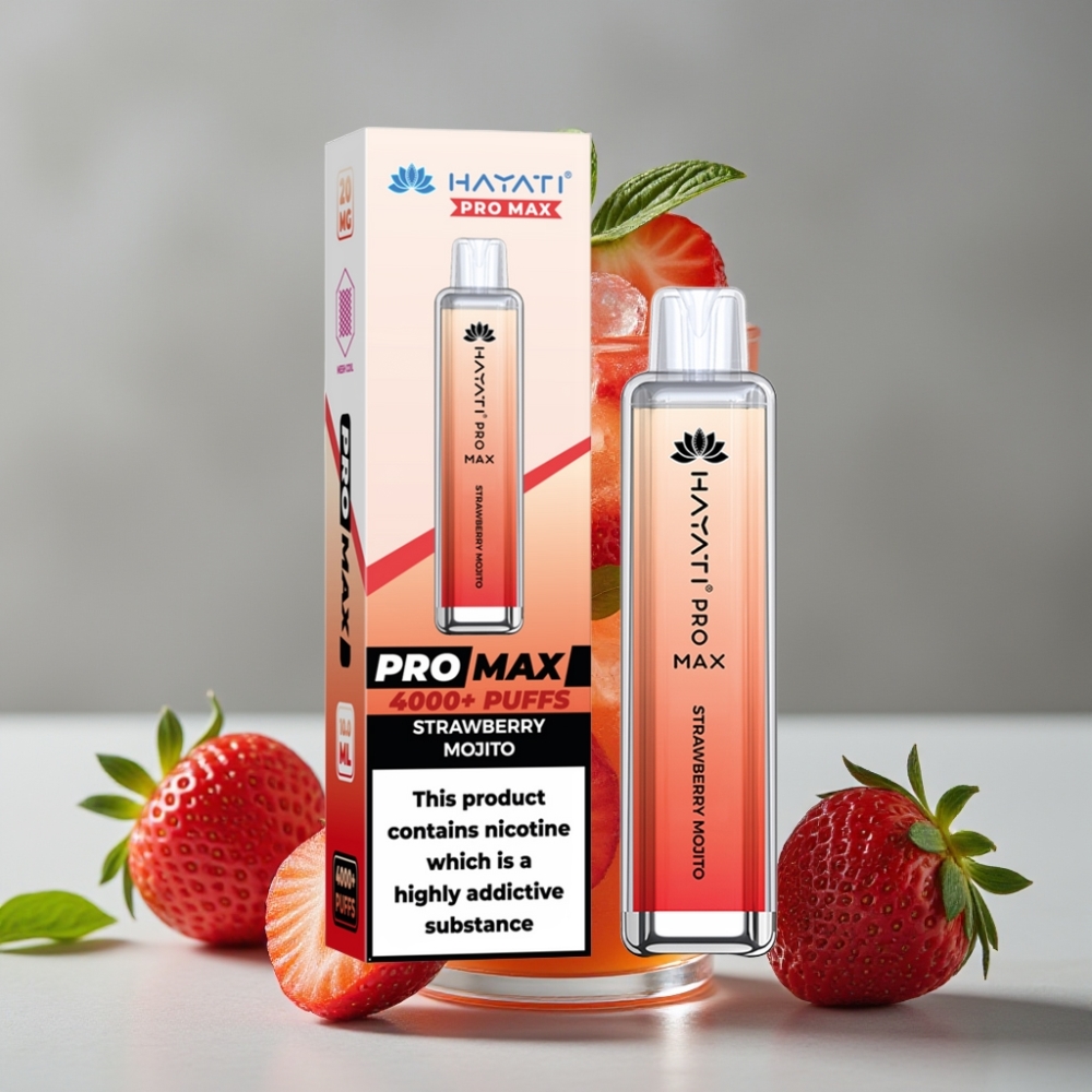 Hayati Pro Max 4000 Puffs Disposable Vape Mojito de Morango com Bateria Recarregável e LED