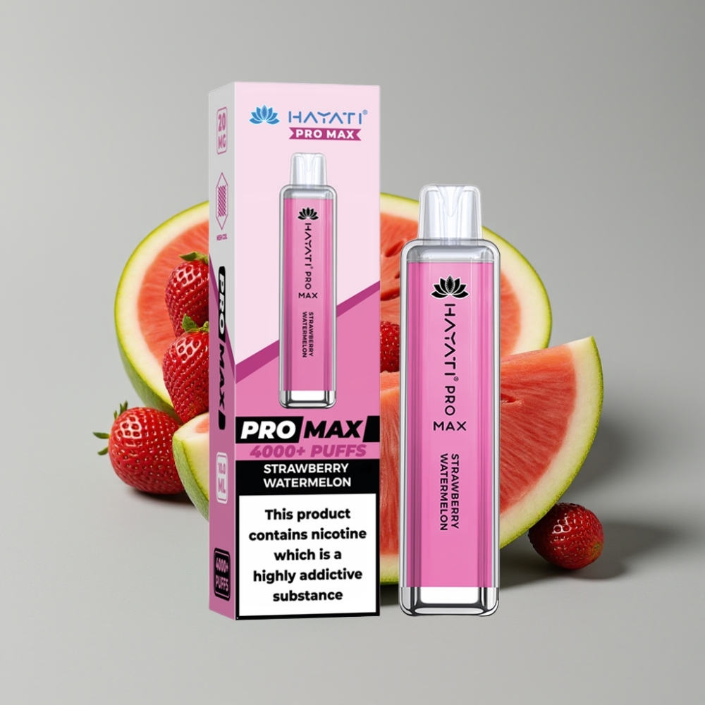 Hayati Pro Max 4000 Puffs Disposable Vape Morango Melancia, 5% Nic, 1400mAh, Recarregável, LED