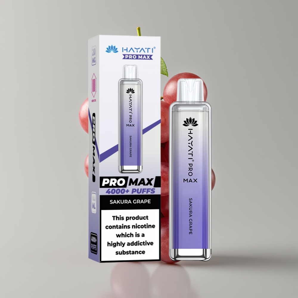 Hayati Pro Max 4000 Puffs Disposable Vape Uva Sakura – Bateria 1400mAh, Resistência Dual 1.1 Ohm, Recarregável
