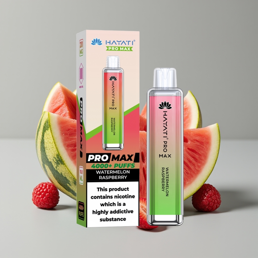 Hayati Pro Max 4000 Puffs Dispositivo Vaporizador Recarregável Sabor Melancia Framboesa com Bateria 1400mAh