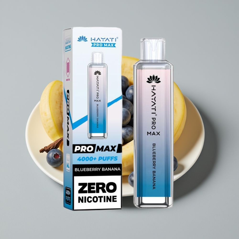 Hayati Pro Max 4000 Puffs Vape Descartável Mirtilo Banana com Bateria Recarregável 1400mAh e LED