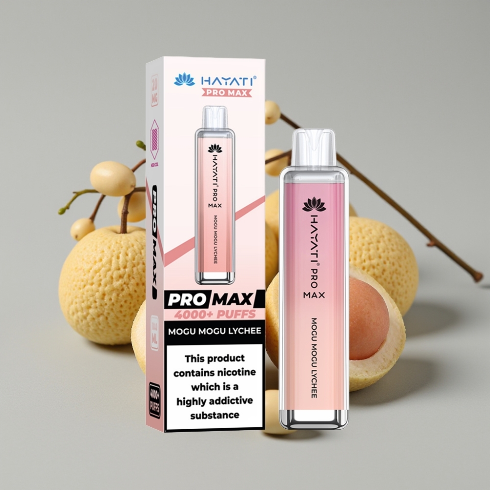 Hayati Pro Max 4000 Puffs Vape Descartável Mogu Mogu Lichia - 1400mAh, Recarregável, LED