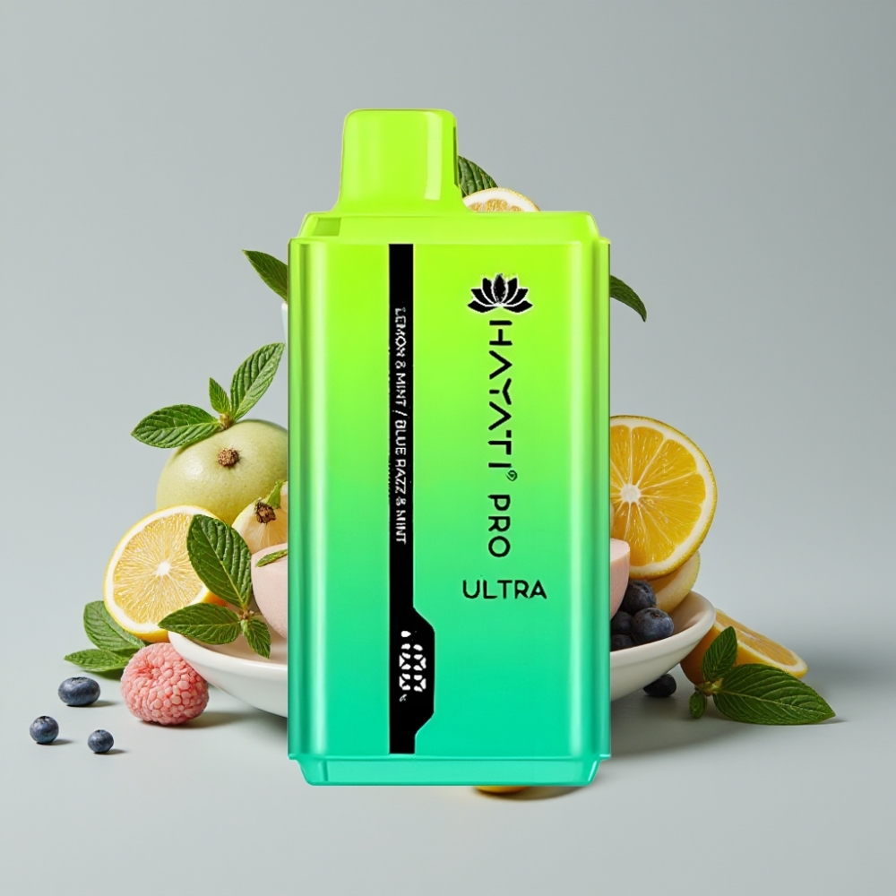Hayati Pro Ultra 15000 Puffs Descartável Sabor Limão & Hortelã e Blue Razz & Hortelã