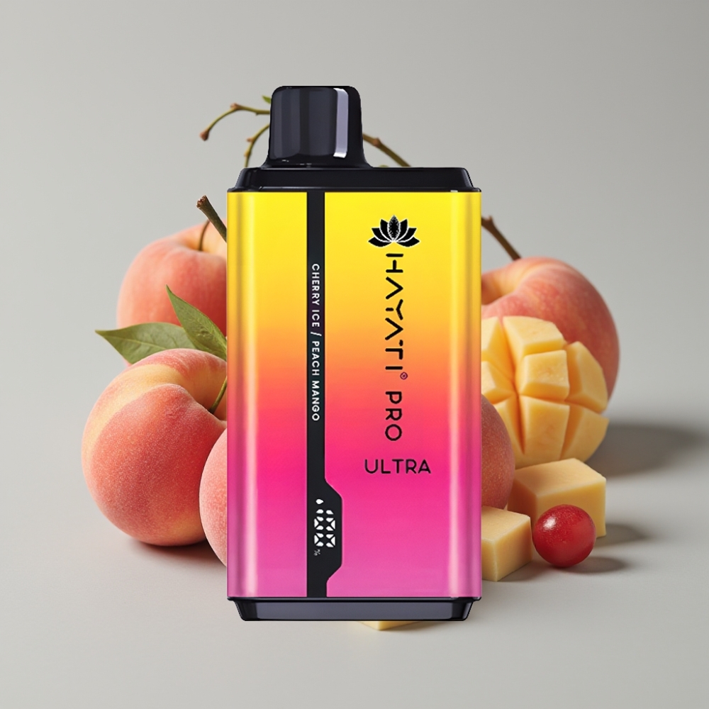Hayati Pro Ultra 15000 Puffs Disposable Vape Cereja Gelo Pêssego Manga - 850mAh, 2×12ml, 2% Nicotina