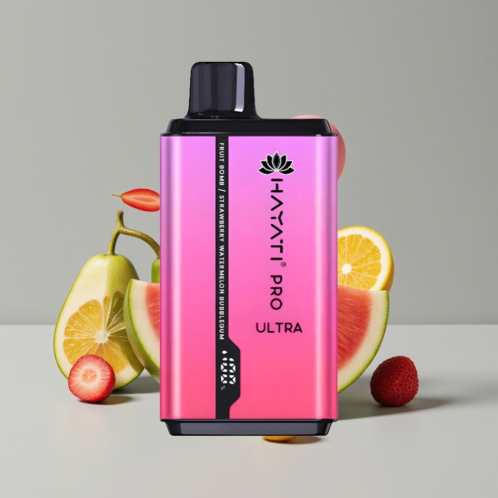 Hayati Pro Ultra 15000 Puffs Disposable Vape Explosão de Morango, Melancia e Chiclete